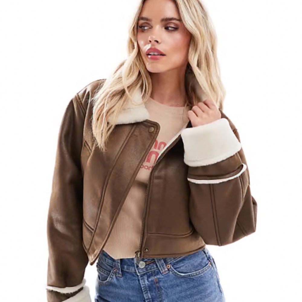 Top Collar Shearling Jacket In Hazelnut-brown